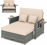 LDAILY Moccha Outdoor Daybed, Wicker Loveseat Sofa Set with 4-Postion Adjustable Backrest, Storage Ottoman, Cushions - Photo 1
