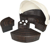Tangkula Patio Round Daybed with Retractable Canopy, Outdoor Wicker Rattan Furniture Sets - Photo 4