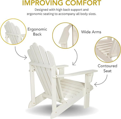 Shine Company Westport Wooden Adirondack Chair, Outdoor Patio Firepit Chairs, Back & Seat Pre-Assembled, Eggshell White