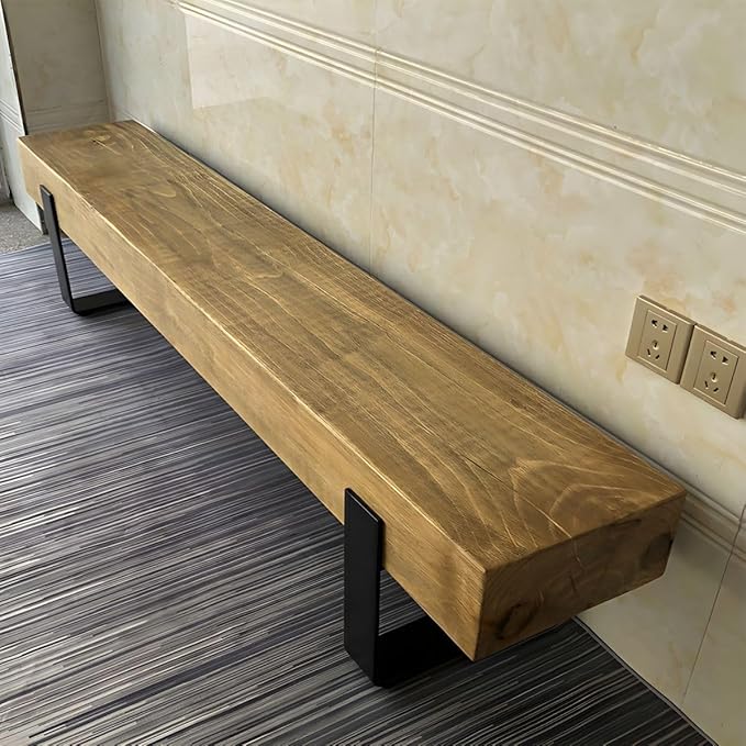 CraftThink Wooden Dining Bench, Wood Bench Indoor Backless with Metal Legs Rustic Patio Garden Deck Seating Chair for Indoor &Outdoor Furniture, 79" L x 14" W x 16" H