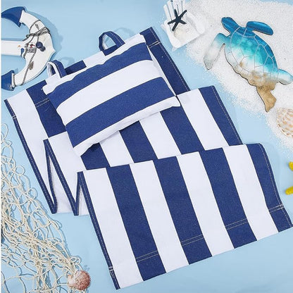 GORGECRAFT Beach Sling Chair Canvas Cloth with Pillow 44x17 Blue and White Stripes Casual Lounge Chair Replacement Canvas Outdoor Folding Chair Fabric for Patio Beach Sunbathing Garden Courtyard