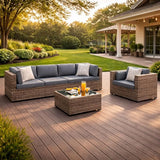 SUNLEI 5 Piece Patio Furniture Sets, Low Back All-Weather Rattan Sectional Sofa with Tea Table&Washable Couch Cushions - Photo 5