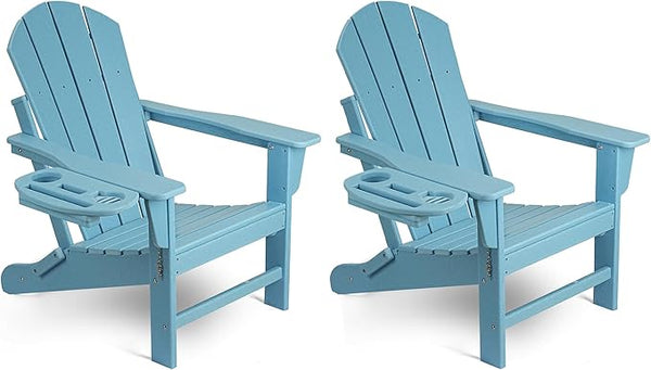 Adirondack Chair Set of 2, HDPE Folding Adirondack Chair with Multifunctional Cup Holder