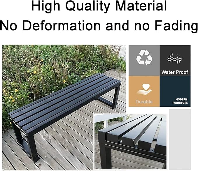 Cast Iron Metal Garden Bench Park Bench Outdoor Bench, Thick Board, Waterproof, Anti-Rust and Sun-Proof for Porch Chair Park Yard Patio Deck Lawn, Bearing 500KG (Color : Black, Size : 150cm/59
