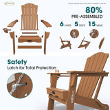 Folding Adirondack Chair Set of 4, HDPE All-Weather Outdoor Chair with Cup Holder, Wooden Textured, Fire Pit Chair - Photo 4