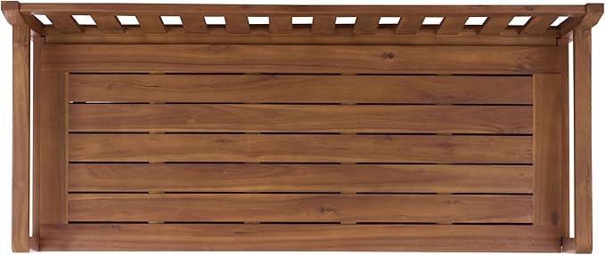 SAFAVIEH Outdoor Patio Furniture Collection – Kelter Solid Teak Wood Bench Box with Storage, Slatted Design, Versatile Indoor/Outdoor Seating (PAT6813A)