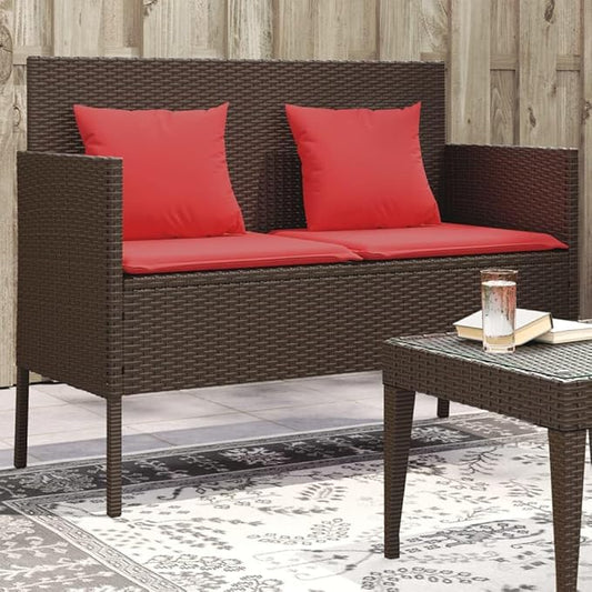 Garden Bench Brown PE Rattan, Powder-Coated Steel Compact Patio Bench Outdoor Benches for Balcony Garden