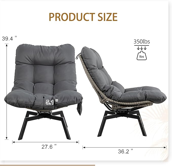 JAMFLY Rattan Swivel Chair, 360° Wicker Swivel Chairs with Thickened Cushions & Side Storage - Photo 2