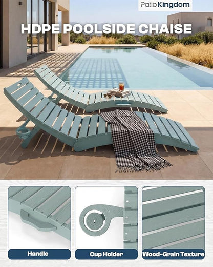 in-Pool Lounge Chairs Set of 2, Folding HDPE Pool Chairs Anti-Floating No Sandbags with Cup Holder & Handles, Outdoor Chaise Lounge for Poolside, Patio & Sun Deck(Light Blue)