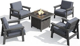 SERWALL Patio Furniture Set with 33” Fire Pit Table, HDPE Outdoor Sectional Sofa Set with Thickened Cushions - Photo 1