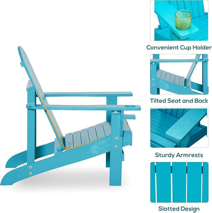 Folding Adirondack Chair, Outdoor Adirondack Chairs with Wood Texture, Acacia Wood Fire Pit Chairs, All Weather, for Deck Backyard Patio Outdoor Garden (Sky Blue)