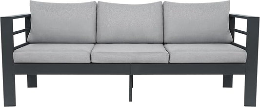 3-Seater All-Weather Iron Patio Sofa with Cushions - Heavy-Duty Metal Outdoor Sectional Couch for Garden, Poolside & Backyard (Modern Rust-Resistant Design)