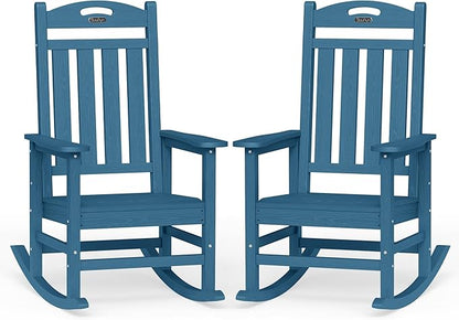 Oversized Outdoor Rocking Chairs Set of 2, High Back Outdoor Rocker Chair, HDPE Rocking Chairs for Patio, 380lbs Weight Capacity, Navy Blue