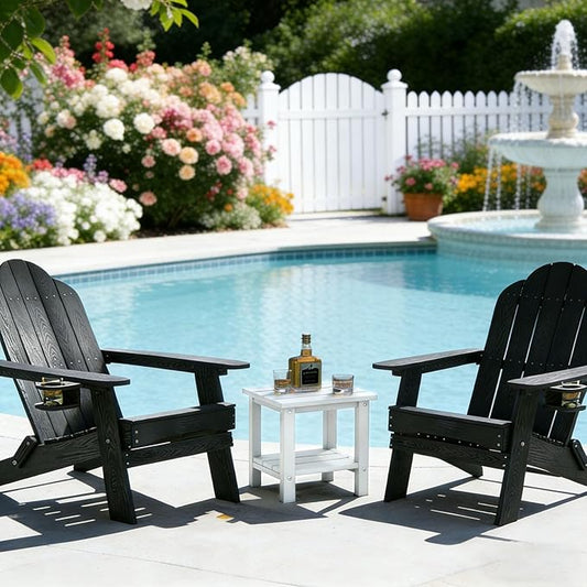 OTSUN Adirondack Outdoor Side Table, 16" HDPE Patio Side Table with Shelf, Weather Resistant Easy Maintenance for Backyard Pool Porch Garden & Lawn