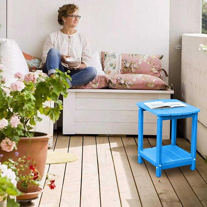 Adirondack Square Outdoor Side Table,2-Tier Storage Patio Side Table, HDPE End Tables for Backyard Pool Porch Garden Lawn (Pacific Blue)