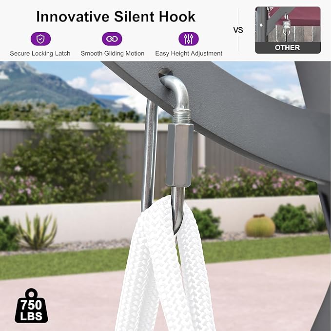 PURPLE LEAF Porch Swing 3 Person Patio Swing Chair with PVC Canopy Outdoor Deluxe Modern Yard Hammock Swinging Chairs w/Solar LED Light and Cushions for Backyard Glider Outside Loveseat Bench