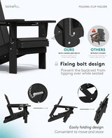 SERWALL HDPE Folding Adirondack Chair with Dual Cup Holder - Composite Adirondack Chair Set of 8- Black - Photo 7