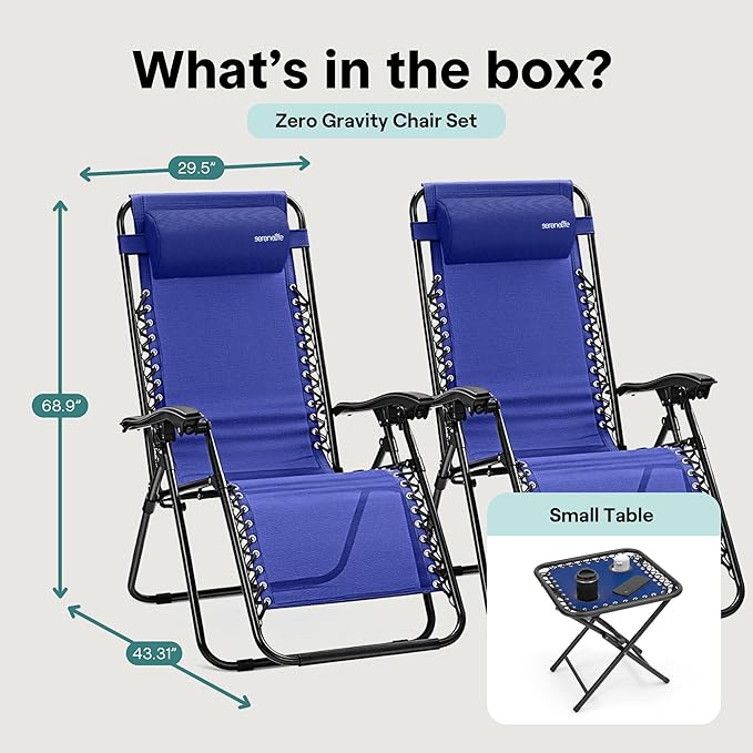 SereneLife Outdoor Zero Gravity Lounge Chair Set with Table – 2 Adjustable Recliners with Cup Holders, Headrest - Photo 2