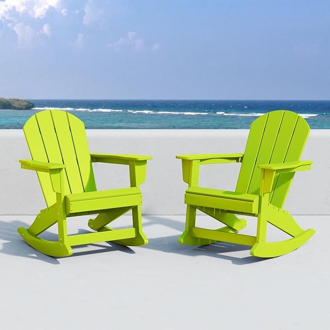 WO WESTIN OUTDOOR HDPE Laguna Outdoor Rocking Poly Adirondack Chair (Set of 2), Lime