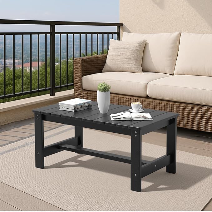 VINGLI Outdoor Coffee Table, HDPE Patio Coffee Table for Outside, All-Weather Rectangle Coffee Table for Deck, Garden - Photo 2