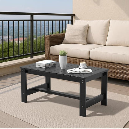 VINGLI Outdoor Coffee Table, HDPE Patio Coffee Table for Outside, All-Weather Rectangle Coffee Table for Deck, Garden, Balcony, Porch, Indoor & Outdoor Use, Black