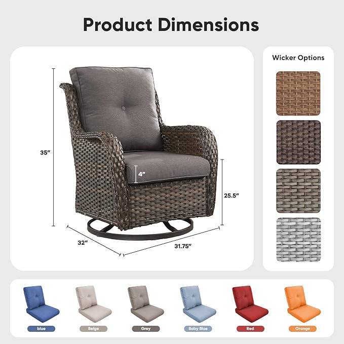 Belord Outdoor Swivel Chairs Set of 2, Patio Wicker Rocker Chairs, All Weather Patio Conversation Furniture Set - Photo 2
