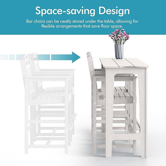 Ciokea 3 Pcs Outdoor Bar Height Table Set, 60" Extra Long Rectangle High Top Table and 2 Oversized Adirondack Chairs Set - Photo 8