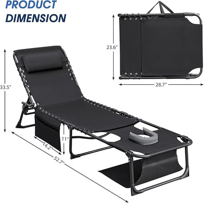 Flamaker Face Down Chaise Lounge Chair 5-Position Adjustable Sunbathing, Foldable Tanning Chair with Face& Arm Holes, Outdoor Recliner Chair for Pool, Beach, Patio, Lawn (Black, 1 Pcs)