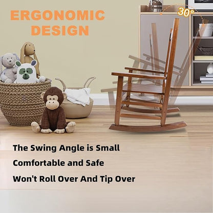 Kids Rocking Chair for Toddler and Children Comfy Recliner Wooden Rocker for Baby Girls Outdoor Lounge for Age 6-10 Indoor Anti-Tip Design Safe & Sturdy Brown
