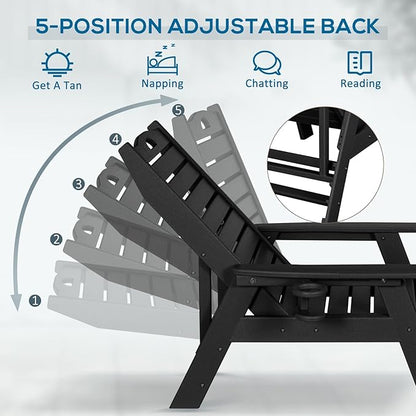 nalone Chaise Lounge Outdoor with 5-Position Adjustable Backrest, HDPE Lounge Chair for Outside Supports Up to 400 LBS, Pool Lounge Chairs for Patio Poolside Deck Beach Backyard (Black)