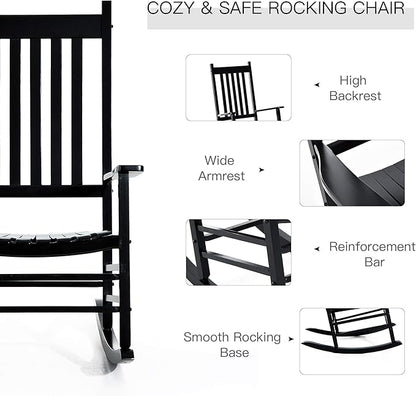 Outsunny Outdoor Rocking Chair, Patio Wooden Rocking Chair with Smooth Armrests, High Back for Garden, Balcony, Porch, Supports Up to 353 lbs, Black