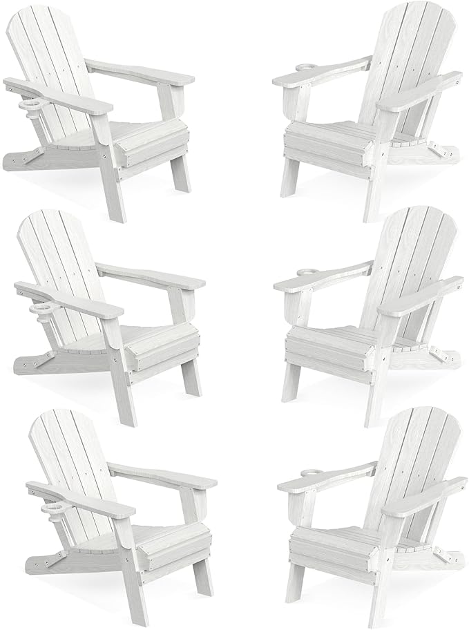 LOUNZY Folding Adirondack Chair Set of 6, HDPE All-Weather Folding Adirondack Chair with Cup Holders - Photo 1