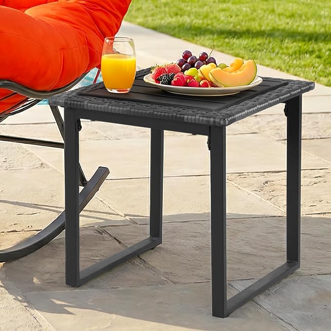 Outdoor Rocking Chairs Set of 2 with Wicker Side Table, Thick Cushioned Papasan Rocking Chairs with End Table, 3PCS Oversized Egg Chair Set for Patio, Porch, Balcony, Bedroom, Living Room, Orange-red