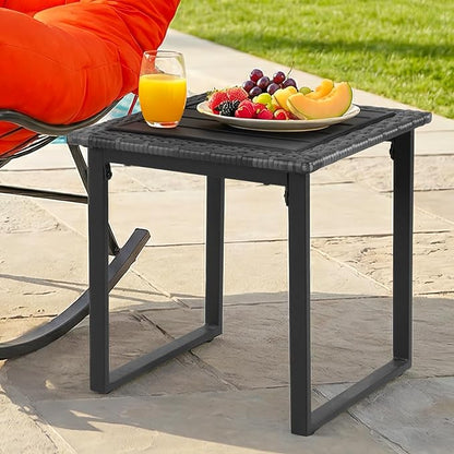 Outdoor Rocking Chairs Set of 2 with Wicker Side Table, Thick Cushioned Papasan Rocking Chairs with End Table, 3PCS Oversized Egg Chair Set for Patio, Porch, Balcony, Bedroom, Living Room, Orange-red