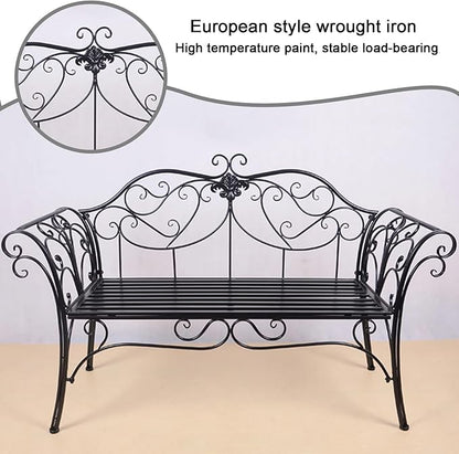 Elegant Red Metal Garden Bench with Exquisite Carvings - Outdoor Patio Furniture for Parks, Lawns & Yards - Stylish European Design, Durable & Weather-Resistant