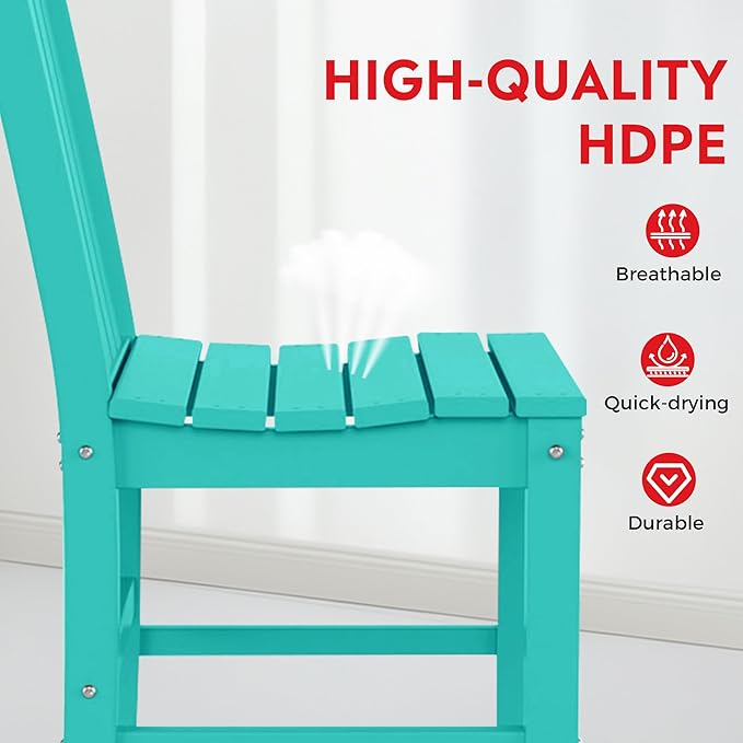 Costaelm Armless Outdoor Chair, Patio Adirondack Chair, HDPE Poly Lumber Waterproof Restaurant Bistro Kitchen Dining Chair for Outside Porch Backyard Garden, Turquoise