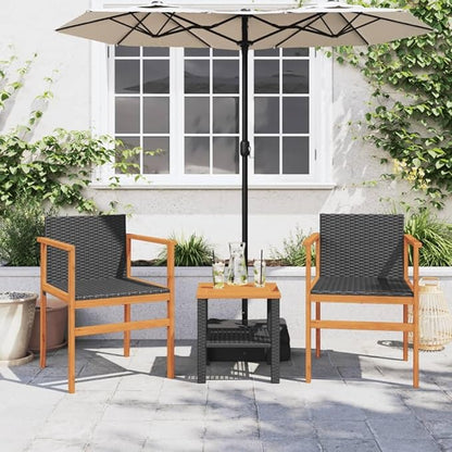 Patio Chairs 2 pcs Black Poly Rattan&Solid Wood Sillas para Patio Lawn Chairs for Dining Table Garden Chair for Picnic Study Courtyard Living Room