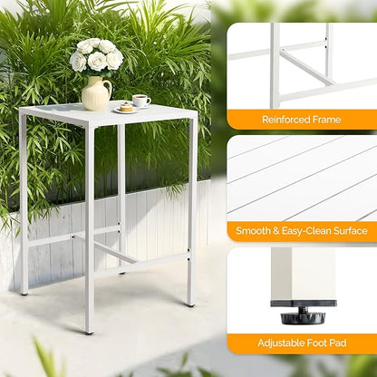 VINGLI 27 Inch Outdoor Bar Table, All-Weather Aluminum Patio Balcony Pub Table for Pool, Blacony, Yard (White)