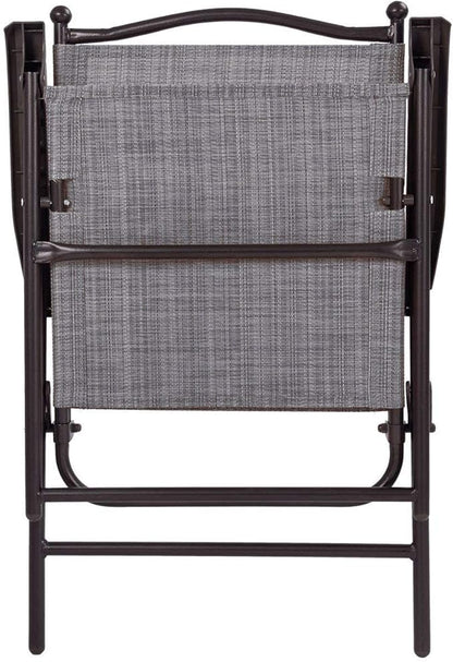 Giantex Set of 2 Patio Folding Chairs, Outdoor Patio Dining Chairs w/Armrest, Sling Back, Metal Frame, Outside Use for Lawn Camping Garden Pool Beach Yard Lounge, No Assembly, Grey