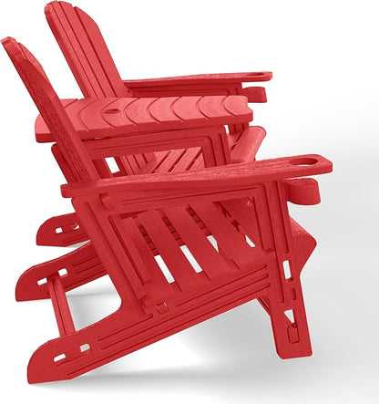 WestinTrends Azura Outdoor HDPE Adirondack Chairs with Connecting Table Tray (Set of 2), Red