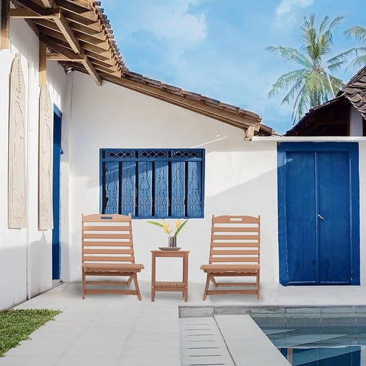 IVY&LANE Portable Xavier-Chairs Set of 2 | Folding-Adirondack-Chair | Wave | HDPE Plastic | Limited Edition | Teak | All-Weather Resistant | for Outdoor Fire-Pit Patio Lawn Beach Poolside