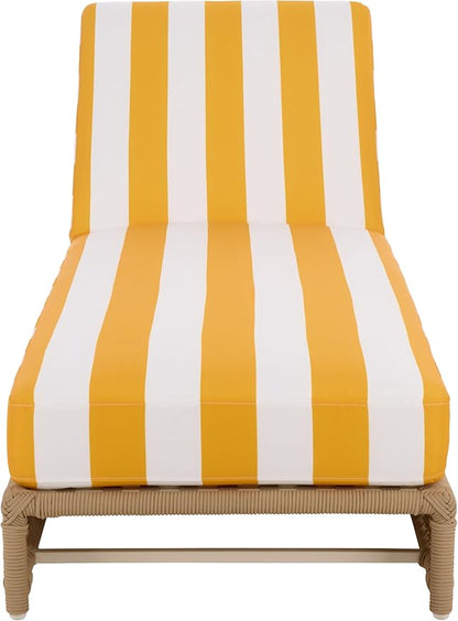 SAFAVIEH Outdoor Patio Furniture Collection – Callan Tan Rope & Yellow Stripe Cushion Lounger, Fully Assembled Outdoor Chaise, Modern Low-Profile Design (PAT7546Y)