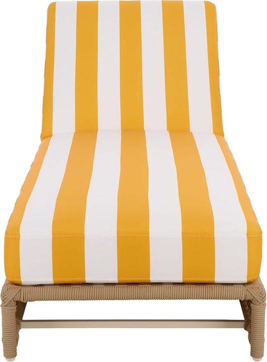 SAFAVIEH Outdoor Patio Furniture Collection – Callan Tan Rope & Yellow Stripe Cushion Lounger, Fully Assembled Outdoor Chaise, Modern Low-Profile Design (PAT7546Y)