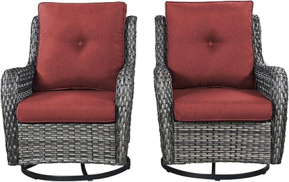 Rilyson Wicker Rocking Chair Swivel Chairs - 2 Piece Rocker Patio Chairs Set Rattan Rocking Chair for Outdoor Porch Deck Garden Backyard (Mixed Grey/Red)