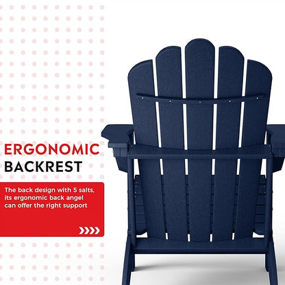 Costaelm Lakeview Outdoor Patio HDPE Adirondack Chairs with Cup Holders (Set of 2), Navy Blue