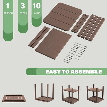 Patio Side Table, Small Rectangular HDPE Adirondack End Table for Outdoor Use in Pool, Garden, Lawn, Backyard,Brown