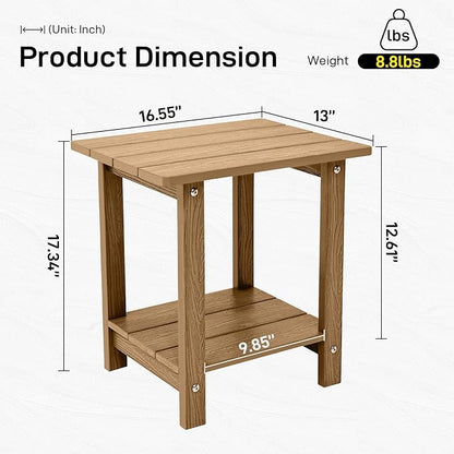 Outdoor Side Table, Weather Resistant Double Small Adirondack Side Table, Outdoor Indoor End Table for Adirondack Chair, 17" Patio Table for Pool, Deck and Porch, Brown