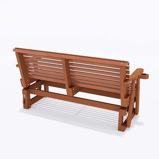 3-Seater Outdoor Glider Chair, 5FT Wood Porch Glider with High Roll Back, Cupholders and Deep Contoured for Porch - Photo 4