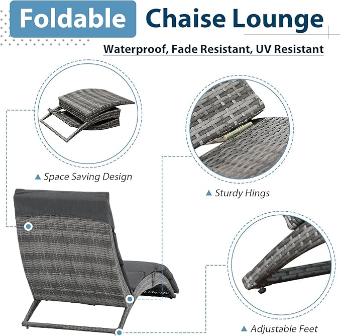 JOIVI Patio Chaise Lounge Chairs Sets, 2 Pieces Cushioned Patio Adjustable Chaise Lounge - Photo 5