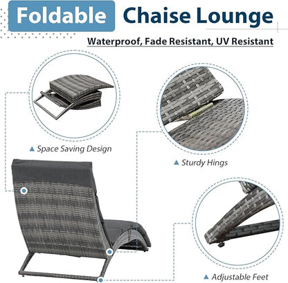 JOIVI Patio Chaise Lounge Chairs Sets, 2 Pieces Cushioned Patio Adjustable Chaise Lounge, Rattan Reclining Chair with Removable Dark Gray Cushion, Pool Lounge Chairs for Outside, Garden, Balcony